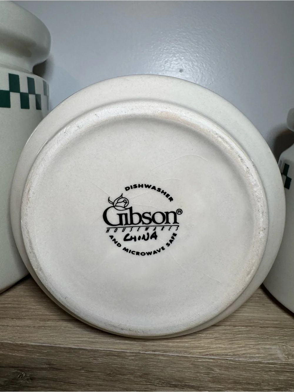 Gibson Cream Ceramic Canister with Green Check Border
